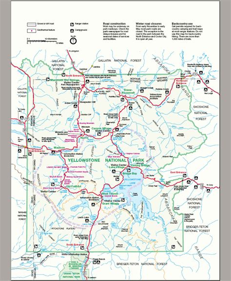 detailed map of yellowstone park